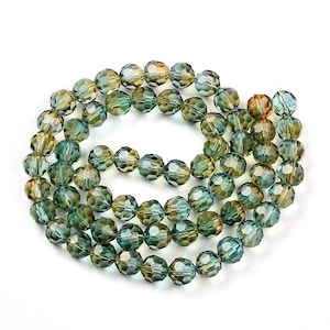 20 Inch Strand - 8mm Faceted Round Baking Painted Transparent Sea Green Plated Glass Beads - Green - Glass Beads - Jewelry Supplies
