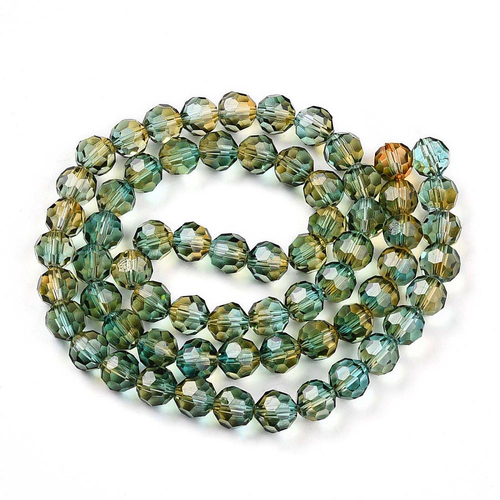 20 Inch Strand - 8mm Faceted Round Baking Painted Transparent Sea Green Plated Glass Beads - Green - Glass Beads - Jewelry Supplies