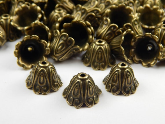 10 Pcs - 15x11mm Antique Bronze Bead Caps - Bronze Bead End Caps - Jewelry Supplies - Craft Supplies - Tassel Caps - Bronze Caps - End Caps