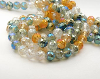 19 Inch Strand - 8x7.5mm Electroplated Faceted Glass Beads - Luster Plated Mix - Glass Beads - Jewelry Supplies