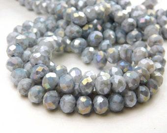 16 In Strand - 8x6mm Baking Painted Gray Glass Rondelle Beads - Stone Effect - Glass Beads - Abacus - Rondelle - Jewelry Supplies