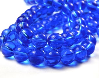 Transparent Smooth Round Glass Spacer Filler Beads Cobalt Royal Blue 10mm