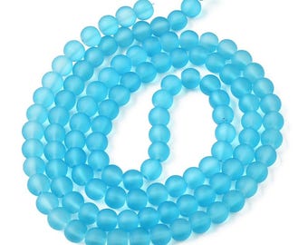 15 Inch Strand - 6mm Round Transparent Sky Blue Frosted Glass Beads - Jewelry Making Supply