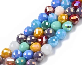 19 Inch Strand 10x9.5mm Plated Glass Teardrop Beads - Mixed Colors - Faceted - Jewelry Making Supply