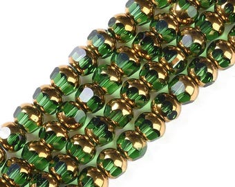 11.5 Inch Strand - 8mm Round Half Gold Plated Transparent Sea Green Glass Beads - Green - Jewelry Making Supply