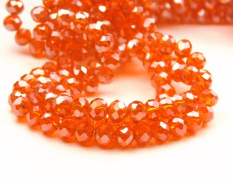 16 Inch Strand - 6x5mm Electroplated Faceted Glass Rondelle Beads - Luster Plated Orange - Glass Beads - Rondelles - Jewelry Supplies