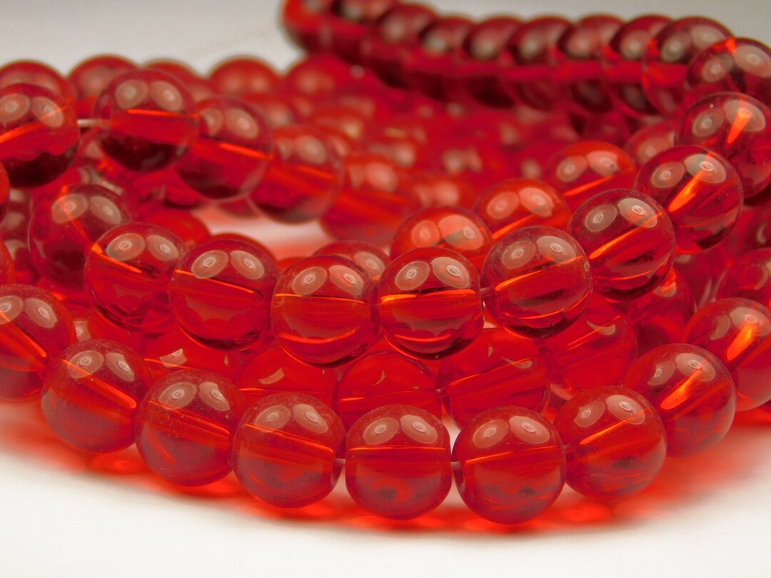 12 Inch Strand - 10mm Round Transparent Red Glass Beads - Round Beads ...
