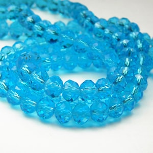 16 Inch Strand - 8mm x 6mm Light Cyan Glass Rondelle Beads - Glass Beads - Glass Rondelles - Blue Green Abacus Beads - Jewelry Supplies