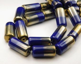 13 Inch Strand - 20x10mm Electroplated Glass Tube Beads - Opaque Cobalt Blue - Column - Glass Beads - Jewelry Supplies - Craft Supplies