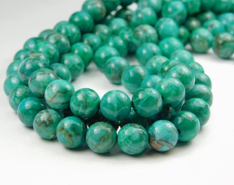 15.5 Inch Strand - 8mm Natural Marble Turquoise Cyan Gemstone Beads - Round Beads - Natural Marble Beads - Jewelry Supplies