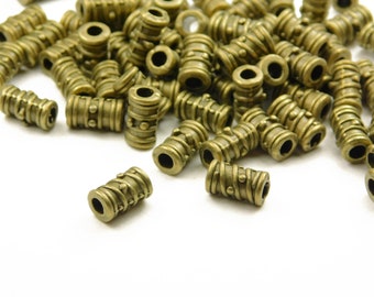 10 or 25 Pcs - 9mm x 5.5mm Antique Bronze Column Spacer Beads - Bronze Tube Beads - Swirl Pattern Beads - Metal Spacers - Jewelry Supplies