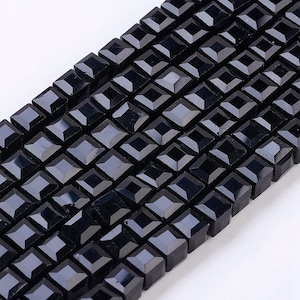 22 Inch Strand 6mm Faceted Black Square Glass Cube Beads - Black Cube Beads - Cube Beads - Jewelry Supplies