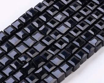 25 Pcs 6mm Faceted Black Glass Cube Beads - Square Jewelry Making Supplies