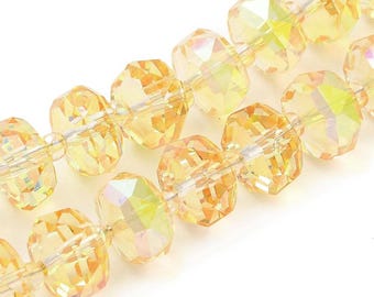20 In Strand - 10x6mm Half Plated Yellow Faceted Glass Rondelle Beads - Disc Beads - Jewelry Making Supply
