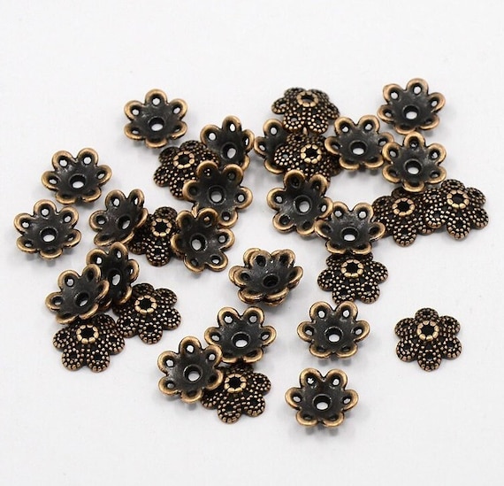 25 or 50 Pcs 10x3mm Red Copper Bead Caps Tibetan Style Bead