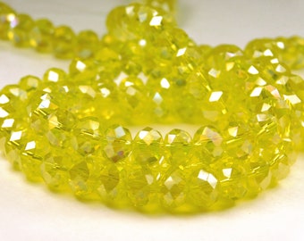 16 Inch Strand - 8x6mm Champagne Yellow AB Glass Rondelle Beads - Glass Beads - Glass Rondelles - Yellow Beads - Jewelry Supplies