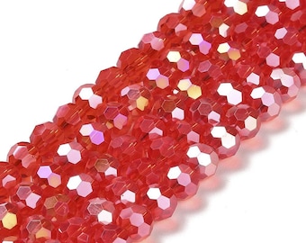 18 Inch Strand - 8mm Transparent Red AB Plated Round Glass Beads - Faceted  - Jewelry Making Supply