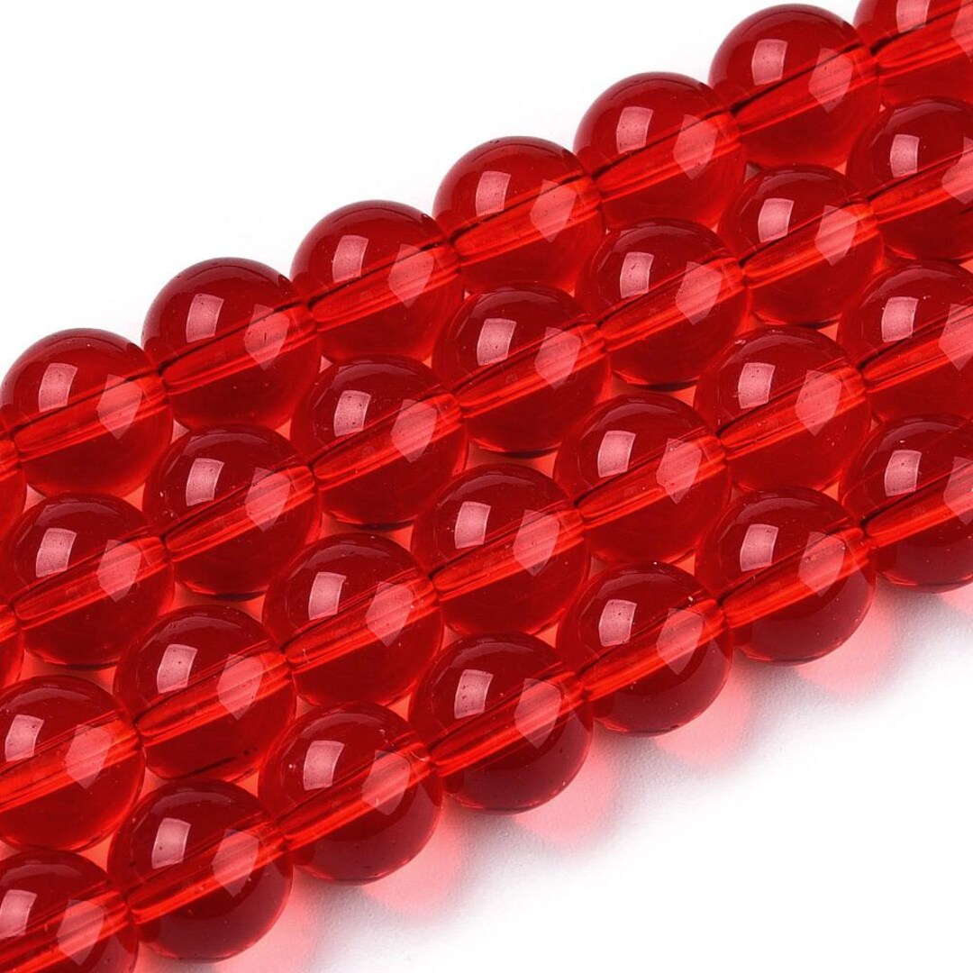 8mm Round Transparent Red Glass Beads - 15.5 Inch Strand - Red Beads ...