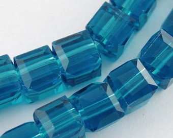 25 Pcs - 6mm Steel Blue Faceted Square Glass Cube Beads -  Jewelry Making Supply