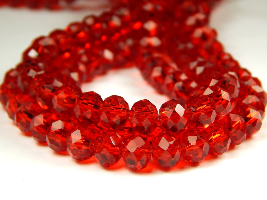 15.5 Inch Strand - 8mm X 6mm Ruby Red Glass Rondelle Beads - Glass ...