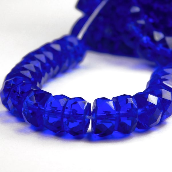 25 Pcs -  8x5mm - Cobalt Blue Faceted Czech Glass Disc Beads  - Rondelle - Blue Czech Beads - Jewelry Supplies