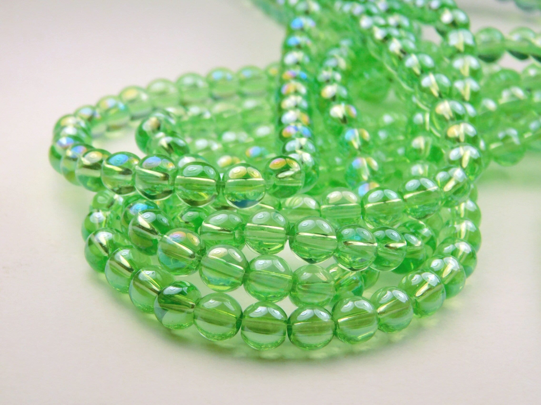 25 Czech glass leaf beads - Matte Peridot, Lime Green AB - large