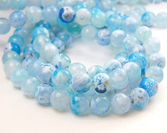 15 Inch Strand - 8mm Faceted Fire Agate Beads - Sky Blue - Agate Beads - Fire Agate Beads - Gemstone Beads - Jewelry Supplies