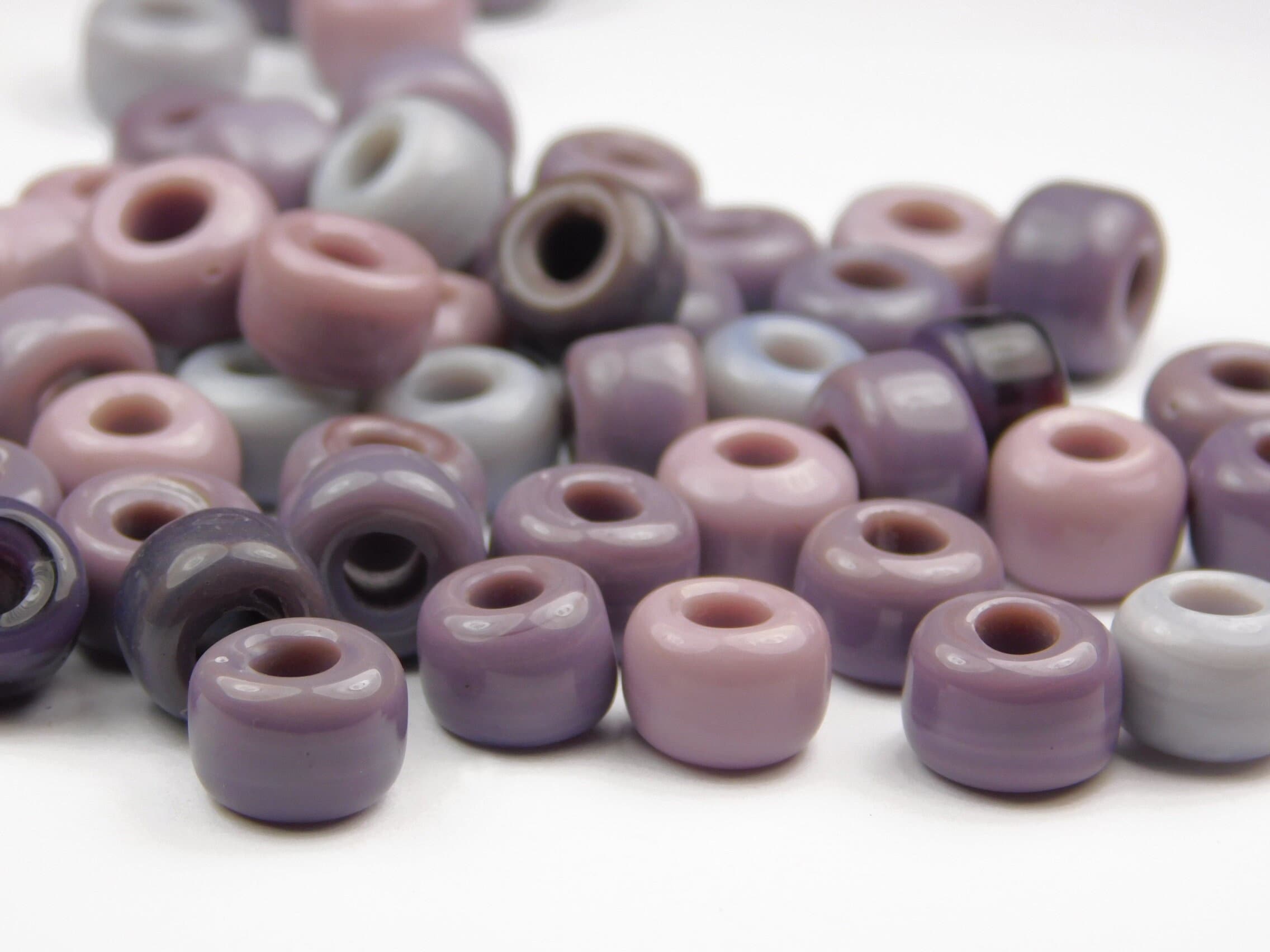 50 Pcs - 9x6mm Purple Plum Mix Glass India Crow Beads - Purple Crow Beads - Crow Rollers - Glass Pony Beads - Large Hole - Jewelry Supplies