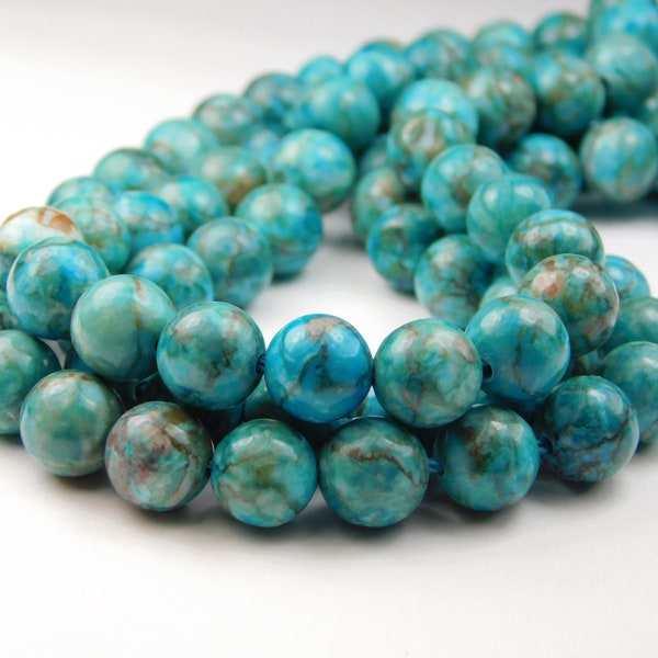 15.5 Inch Strand - 8mm Natural Marble Turquoise Blue Green Gemstone Beads - Round Beads - Natural Marble Beads - Jewelry Supplies