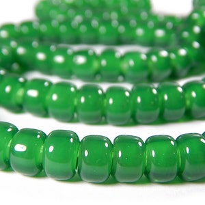 50 Pcs - 9x6mm Opal Green Glass India Crow Beads - Crow Rollers - Glass Pony Beads - Jewelry Supplies