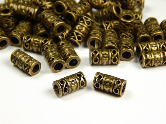 10pcs Brushed Brass Column Metal Beads Grooved Loose Spacers Antique Bronze 6mm