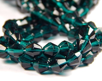 25 Pcs - 7mm Czech Glass Faceted Bicone Beads - Bicone - Emerald Green - Fire Polished Czech Glass Beads - Jewelry Supplies - Craft Supplies