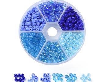 6/0 Round Seed Beads - 6 Colors - Blue Mix - 4mm Beads - Jewelry Making Supply