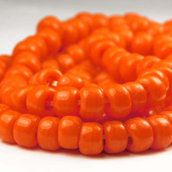 50 Pcs - 9x6mm Opaque Orange Glass India Crow Beads - Crow Rollers - Glass Pony Beads - Large Hole - Jewelry Supplies