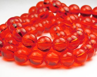 14 Inch Strand - 12mm Round Transparent Red Glass Beads - Round Beads - Red Glass - Spacer Bead - Jewelry Supplies - Craft Supplies