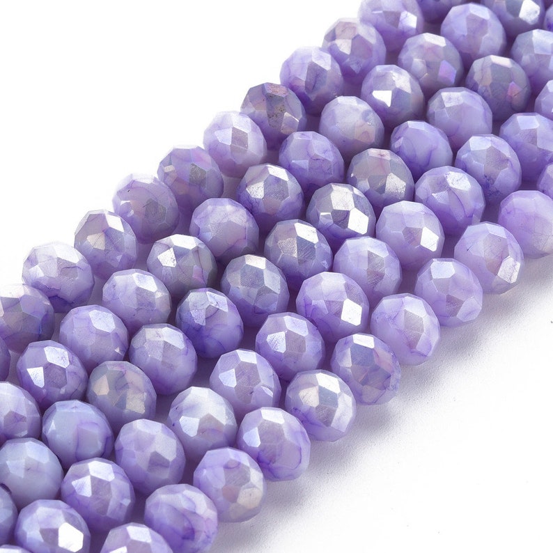 16 In Strand 8x6mm Baking Painted Purple Glass Rondelle Beads Medium Purple Stone Effect Glass Beads Abacus Jewelry Supplies image 1
