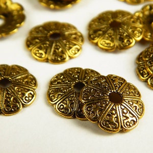 25 Pcs or 50 Pcs - 13mm Antique Gold Tibetan Style Bead Caps - Antique Gold Bead Caps - Bead End Caps - Jewelry Supplies