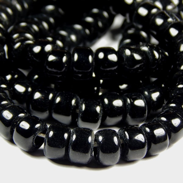 50 Pcs - 9x6mm Black Glass India Crow Beads - Crow Rollers - Glass Pony Beads - Large Hole - Jewelry Supplies