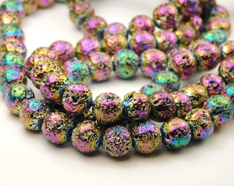 15.5 Inch Strand - 8mm Electroplated Lava Rock Beads - Round - Multicolor - Gemstone Beads - Jewelry Supplies - Craft Supplies