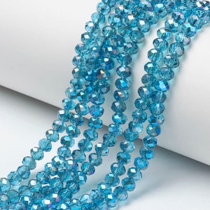 16In Strand - 6x5mm Half AB Plated Cadet Blue Faceted Glass Rondelle Beads - Cadet Blue AB Color Plated - Rondelles - Jewelry Supplies