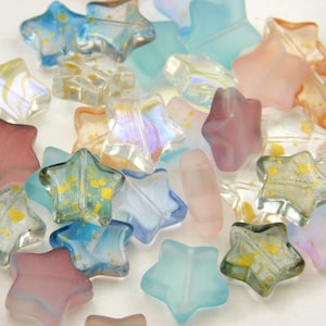 25 Pcs - Mixed Glass Star Beads - AB - Frosted - 13mm - Assorted Colors - Glass Beads - Celestial - Jewelry Supplies - Craft Supplies