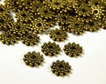 25 or 50 Pcs - 9mm Antique Bronze Daisy Flower Spacer Beads - Bronze - Metal Spacer Beads - Daisy Spacer - Jewelry Supplies - Snowflake Bead