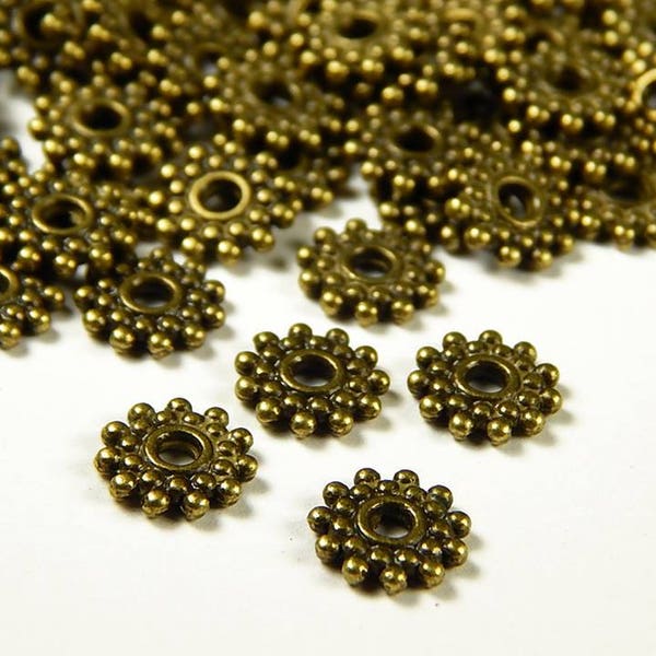 25 or 50 Pcs - 9mm Antique Bronze Daisy Flower Spacer Beads - Bronze - Metal Spacer Beads - Daisy Spacer - Jewelry Supplies - Snowflake Bead