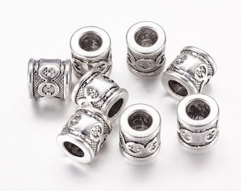 10 Pcs - 10mm x 10mm Antique Silver Large Hole Spacer Beads - Tube Beads - Column Beads - Large Hole - Metal Spacer Beads - Jewelry Supplies