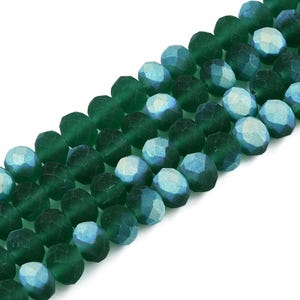 15.5 Inch Strand - 8x6mm Transparent Faceted Frosted Half Color Plated Glass Rondelle Beads - Sea Green - Rondelle Beads - Jewelry Supply