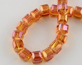 25 Pcs - 6mm Dark Orange AB Faceted Square Glass Cube Beads -  Jewelry Making Supply