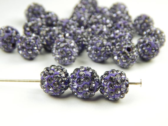 5 Pcs - 10mm Tanzanite Shamballa Beads - Pave Beads - Disco Ball Beads - Jewelry Supplies - Purple Rhinestone Beads - Shamballa Beads