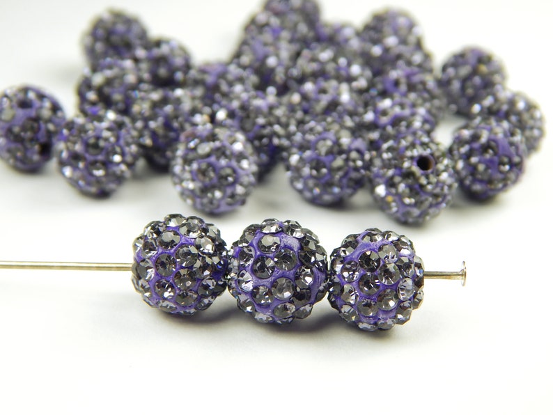 5 Pcs - 10mm Tanzanite Shamballa Beads - Pave Beads - Disco Ball Beads - Jewelry Supplies - Purple Rhinestone Beads - Shamballa Beads bild 1