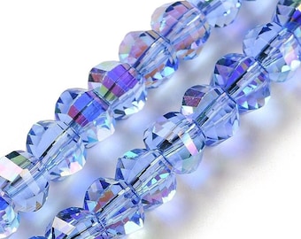 18.5 Inch Strand - 8x6mm AB Color Plated Light Steel Blue Glass Rondelle Beads - Plated Glass Beads - Polygon Beads - Jewelry Supplies