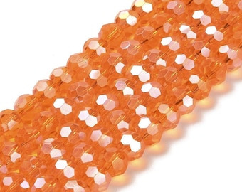 18 Inch Strand - 8mm Transparent Orange AB Plated Round Glass Beads - Faceted  - Jewelry Making Supply